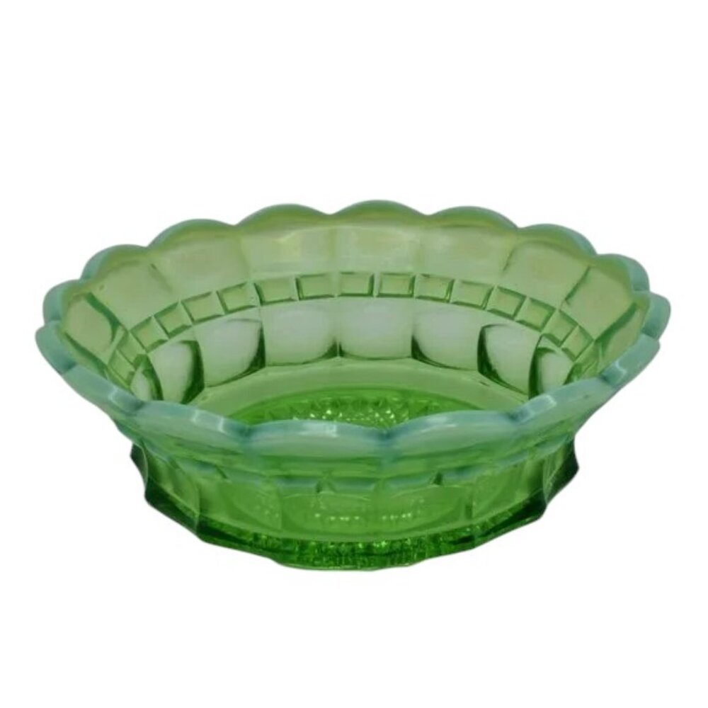 Antique Northwoods Regal Green Opalescent Berry Bowl Vintage Green White - Picture 8 of 11